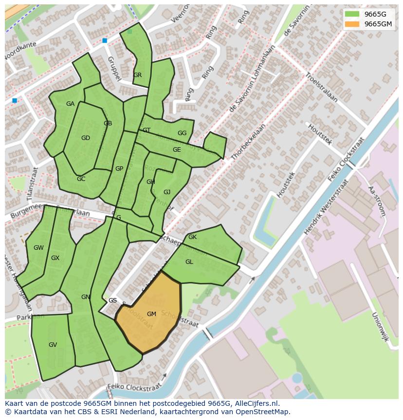 Afbeelding van het postcodegebied 9665 GM op de kaart.