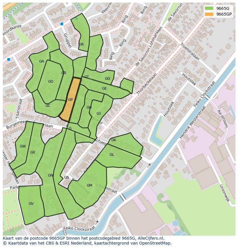 Afbeelding van het postcodegebied 9665 GP op de kaart.