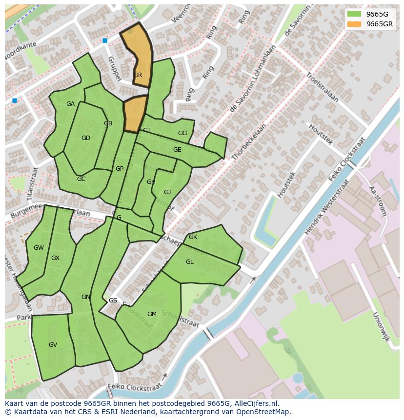 Afbeelding van het postcodegebied 9665 GR op de kaart.