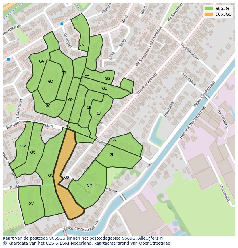 Afbeelding van het postcodegebied 9665 GS op de kaart.