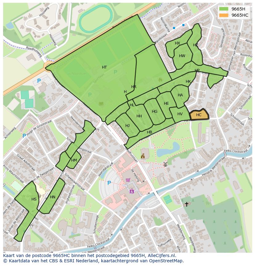 Afbeelding van het postcodegebied 9665 HC op de kaart.