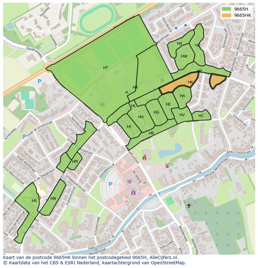 Afbeelding van het postcodegebied 9665 HK op de kaart.