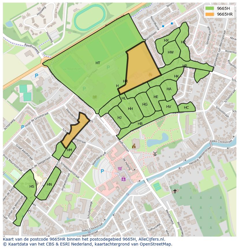 Afbeelding van het postcodegebied 9665 HR op de kaart.
