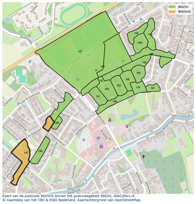 Afbeelding van het postcodegebied 9665 HS op de kaart.