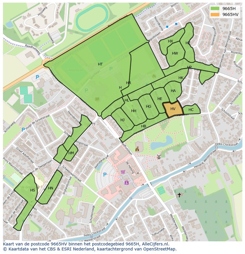 Afbeelding van het postcodegebied 9665 HV op de kaart.