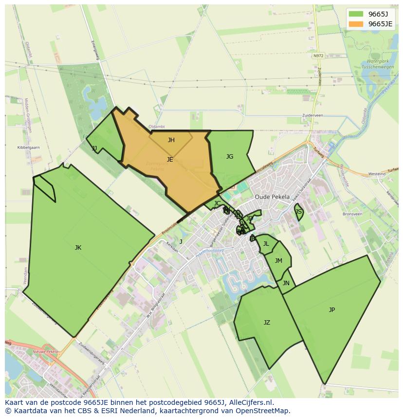 Afbeelding van het postcodegebied 9665 JE op de kaart.