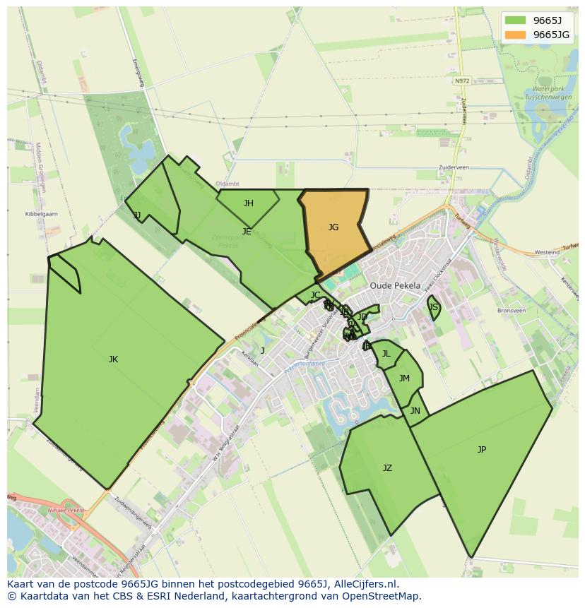 Afbeelding van het postcodegebied 9665 JG op de kaart.