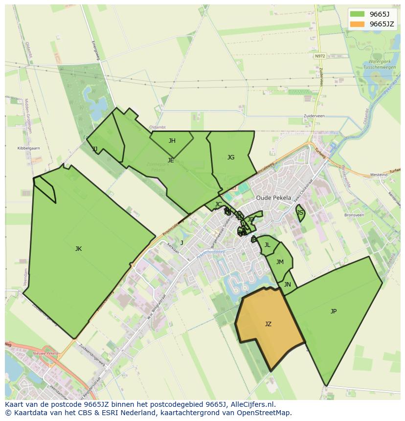 Afbeelding van het postcodegebied 9665 JZ op de kaart.