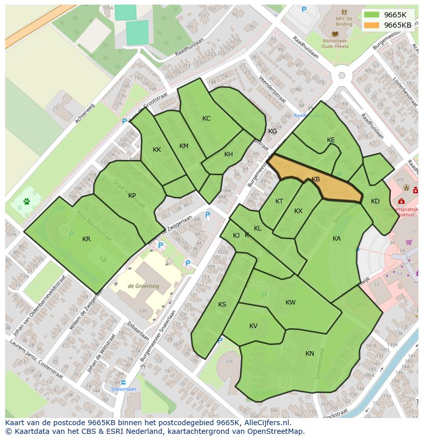 Afbeelding van het postcodegebied 9665 KB op de kaart.