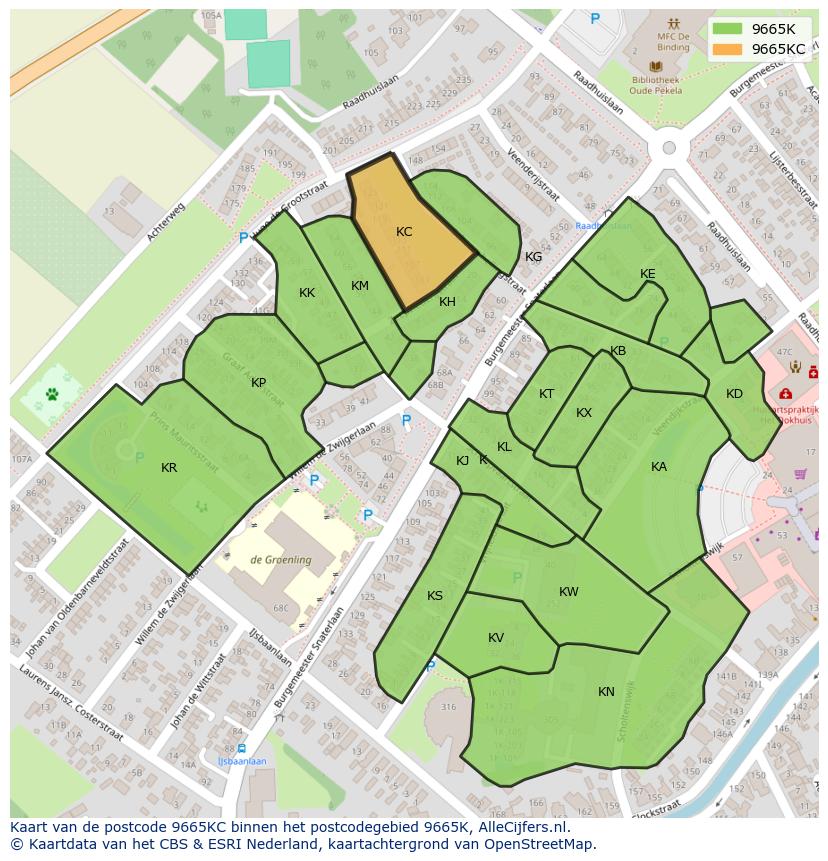Afbeelding van het postcodegebied 9665 KC op de kaart.