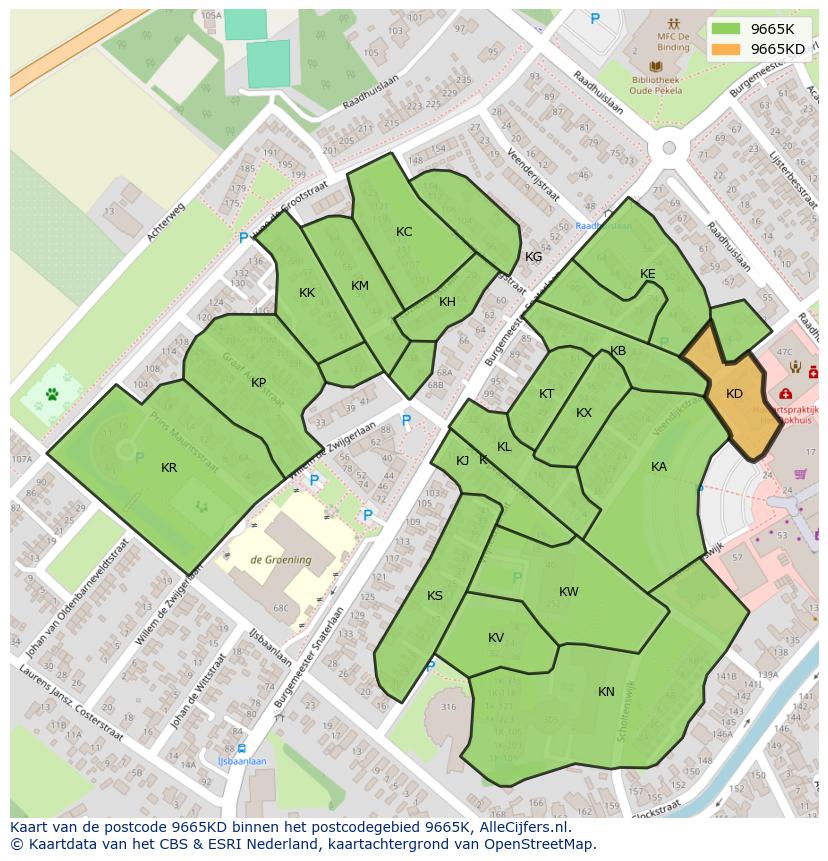 Afbeelding van het postcodegebied 9665 KD op de kaart.