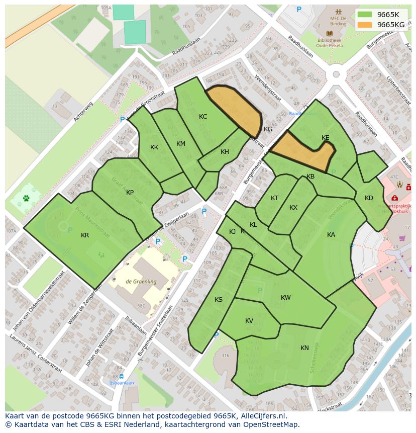 Afbeelding van het postcodegebied 9665 KG op de kaart.