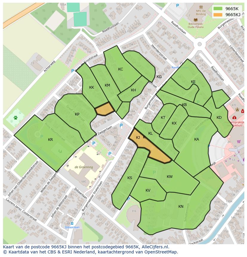 Afbeelding van het postcodegebied 9665 KJ op de kaart.