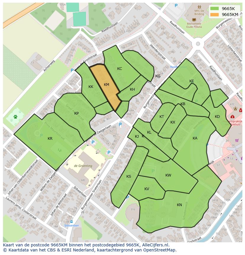 Afbeelding van het postcodegebied 9665 KM op de kaart.