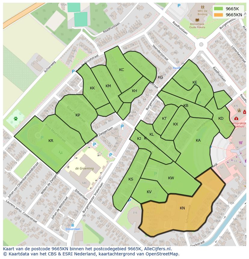 Afbeelding van het postcodegebied 9665 KN op de kaart.