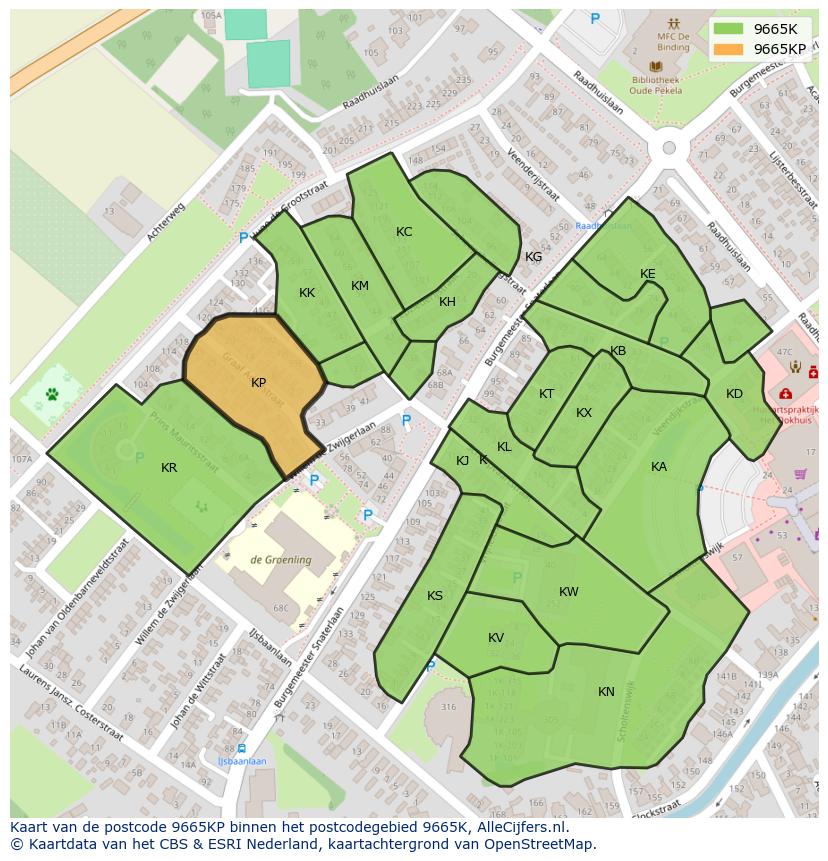 Afbeelding van het postcodegebied 9665 KP op de kaart.