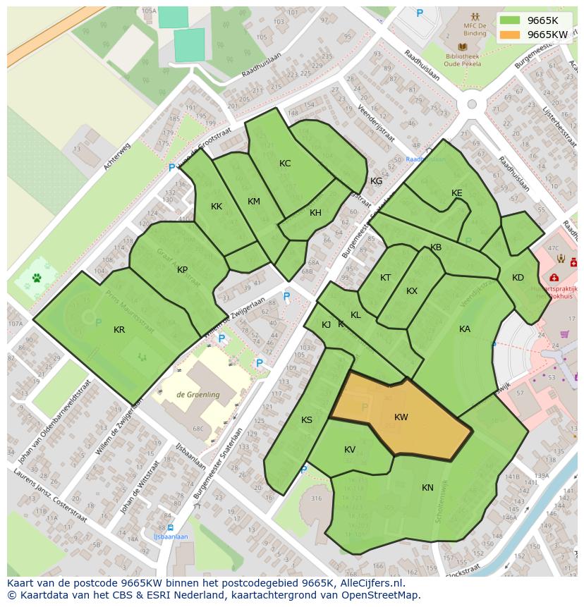 Afbeelding van het postcodegebied 9665 KW op de kaart.