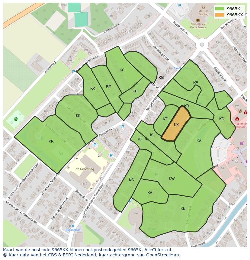 Afbeelding van het postcodegebied 9665 KX op de kaart.
