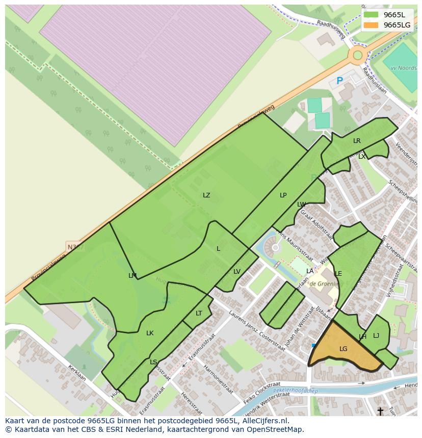 Afbeelding van het postcodegebied 9665 LG op de kaart.