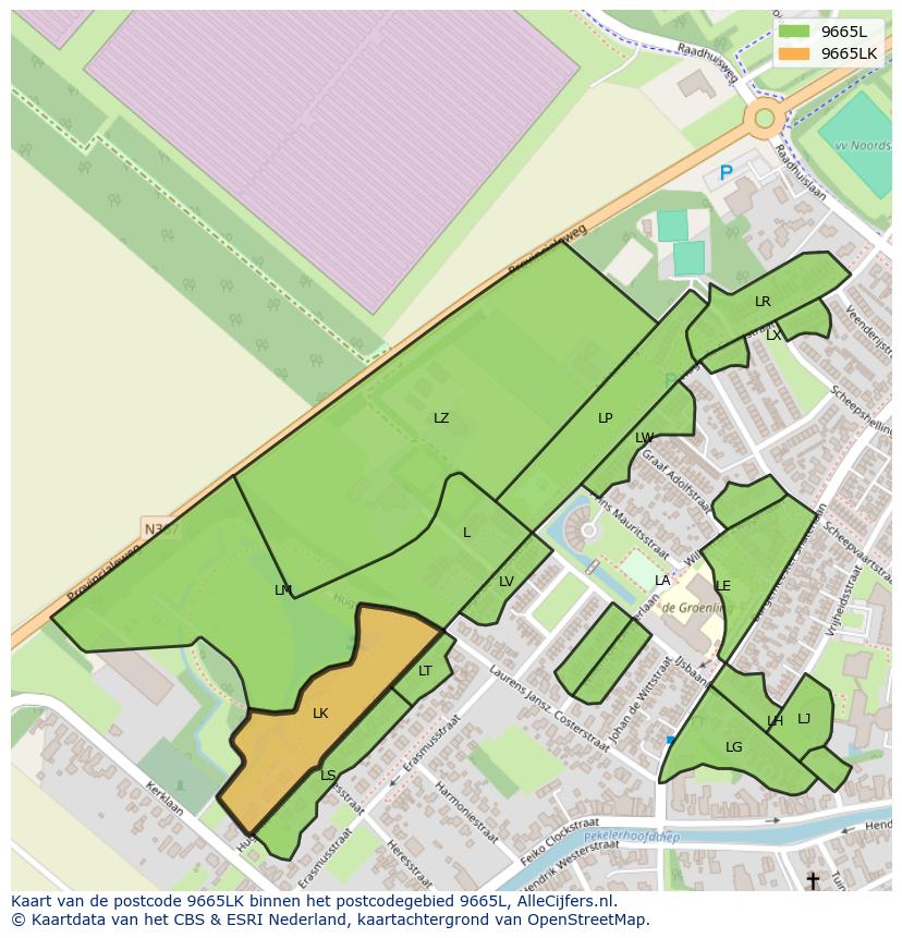 Afbeelding van het postcodegebied 9665 LK op de kaart.