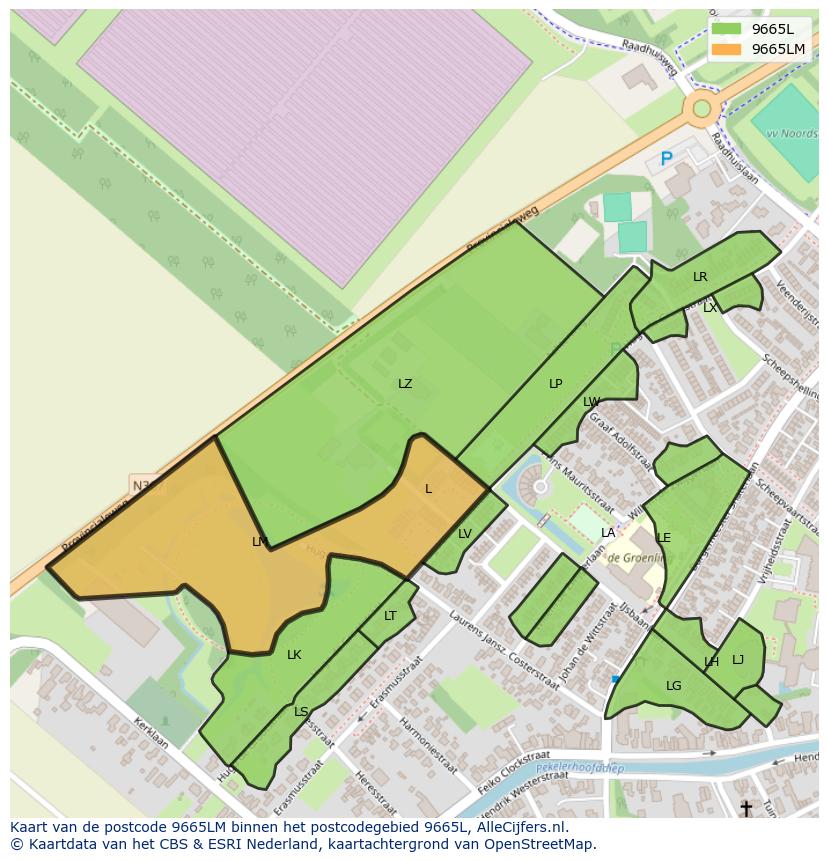 Afbeelding van het postcodegebied 9665 LM op de kaart.