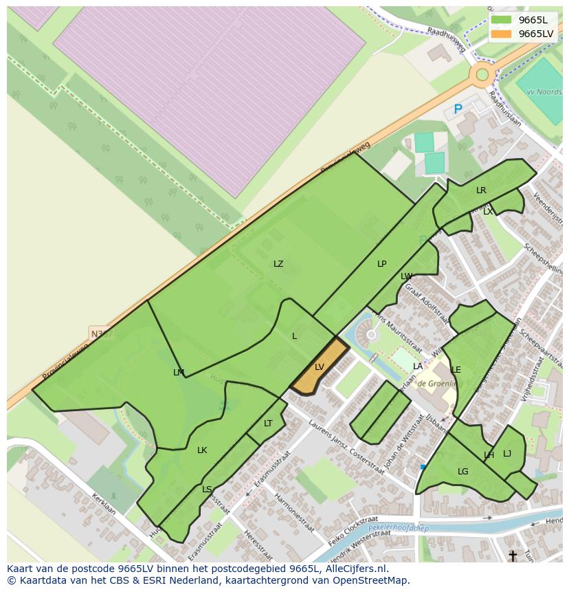 Afbeelding van het postcodegebied 9665 LV op de kaart.