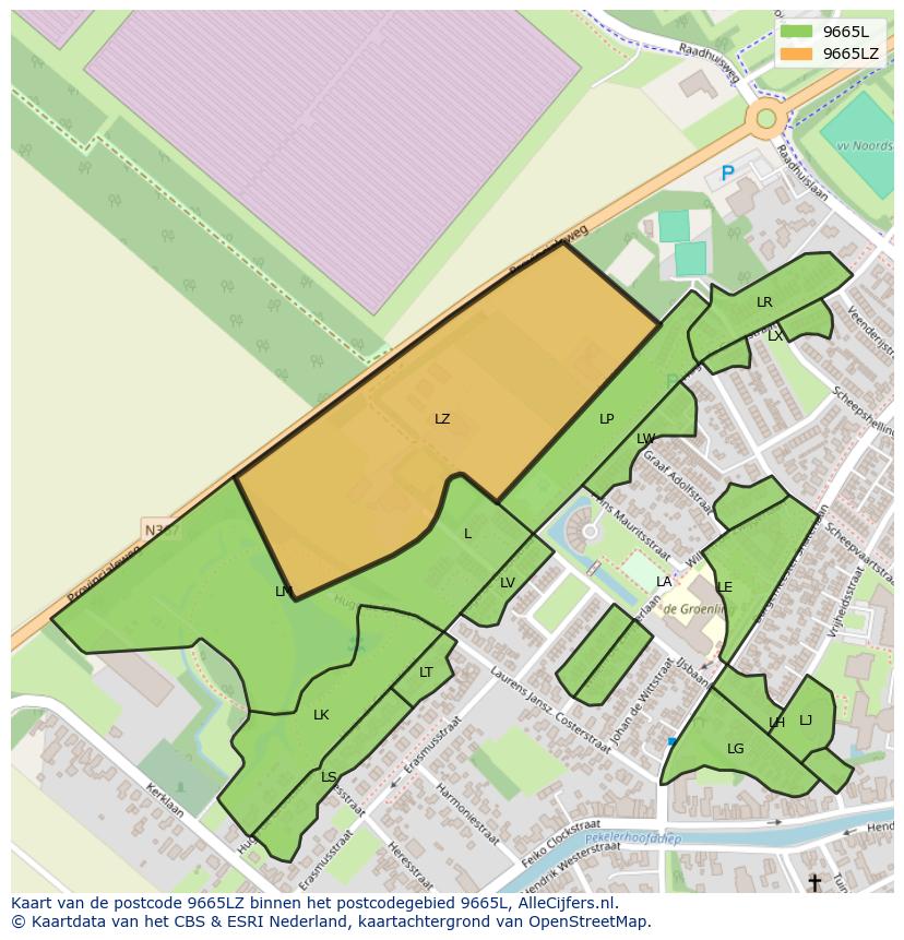 Afbeelding van het postcodegebied 9665 LZ op de kaart.