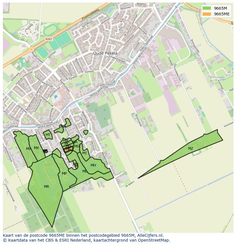 Afbeelding van het postcodegebied 9665 ME op de kaart.