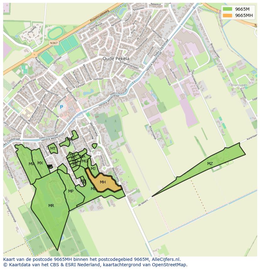 Afbeelding van het postcodegebied 9665 MH op de kaart.