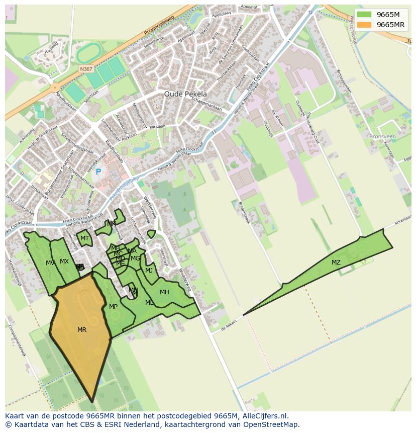 Afbeelding van het postcodegebied 9665 MR op de kaart.