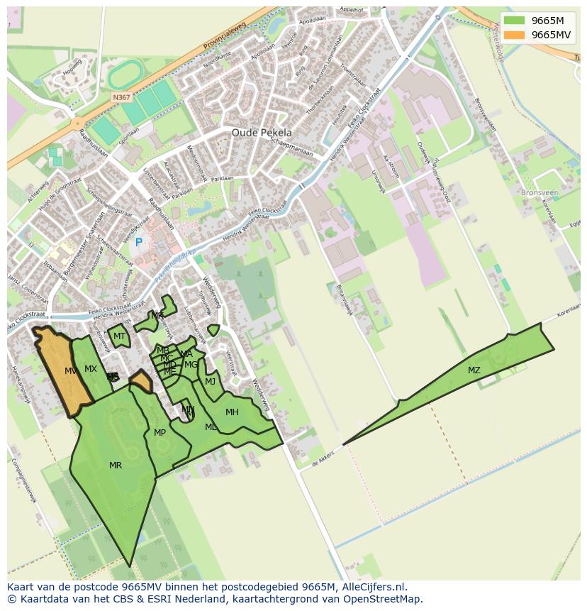 Afbeelding van het postcodegebied 9665 MV op de kaart.