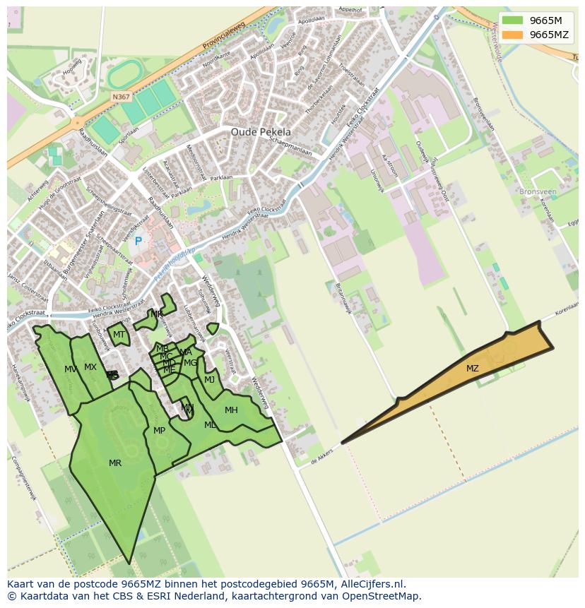 Afbeelding van het postcodegebied 9665 MZ op de kaart.