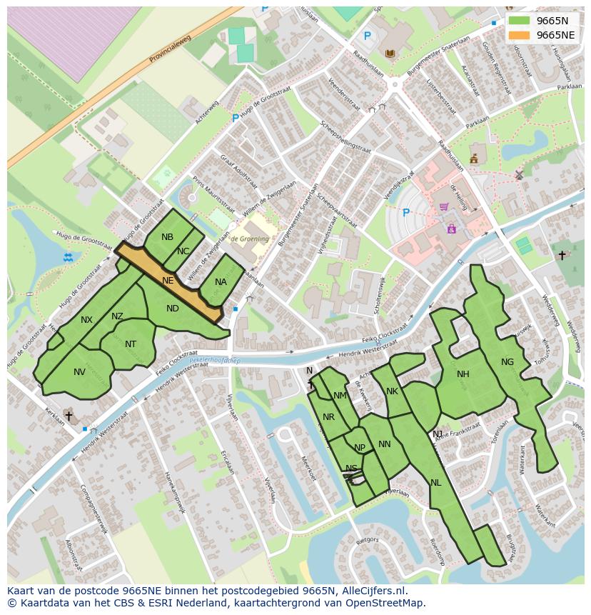 Afbeelding van het postcodegebied 9665 NE op de kaart.