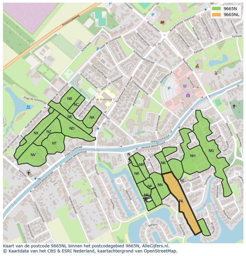 Afbeelding van het postcodegebied 9665 NL op de kaart.