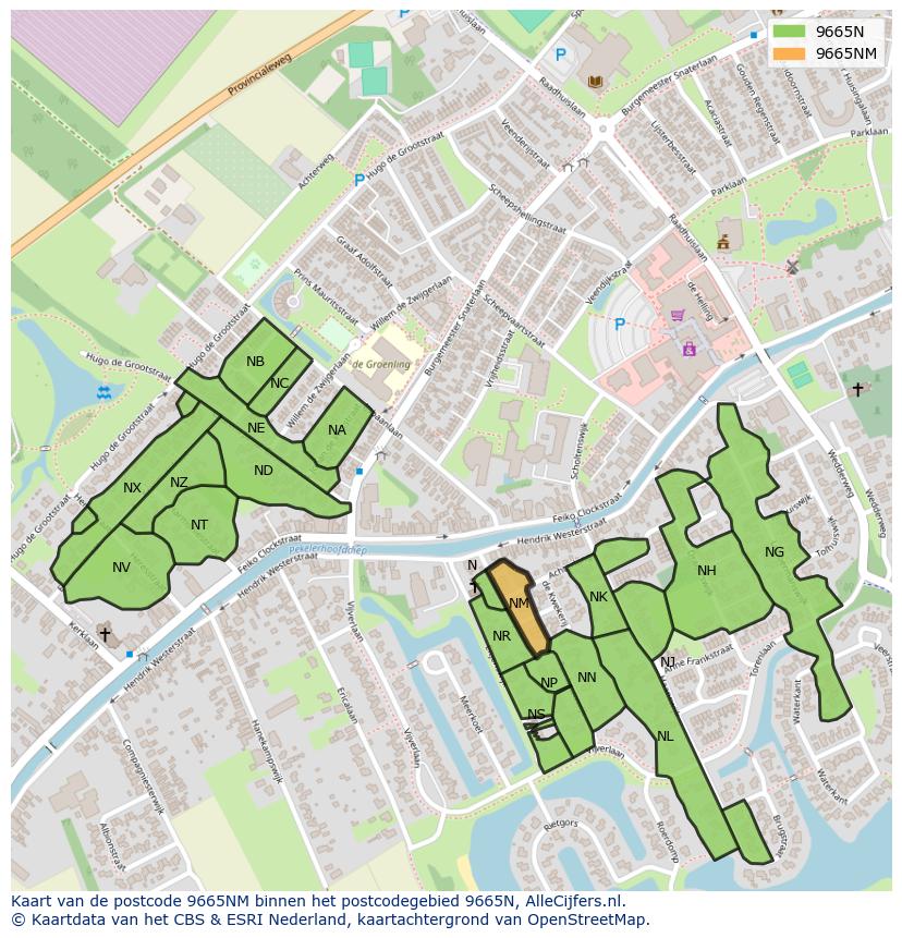 Afbeelding van het postcodegebied 9665 NM op de kaart.