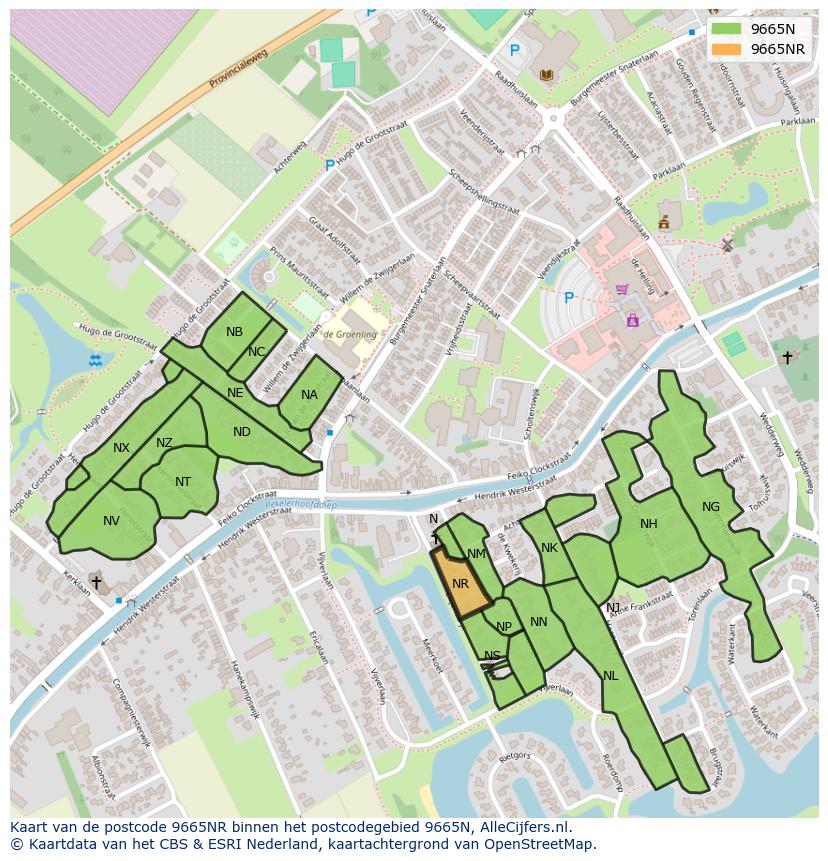 Afbeelding van het postcodegebied 9665 NR op de kaart.