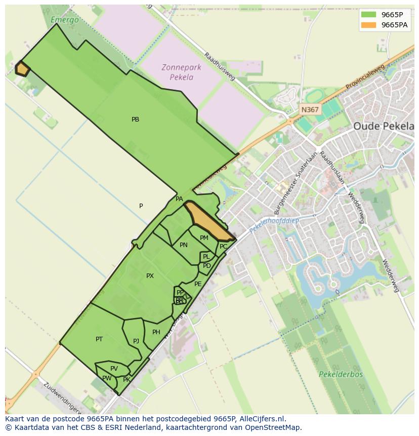 Afbeelding van het postcodegebied 9665 PA op de kaart.