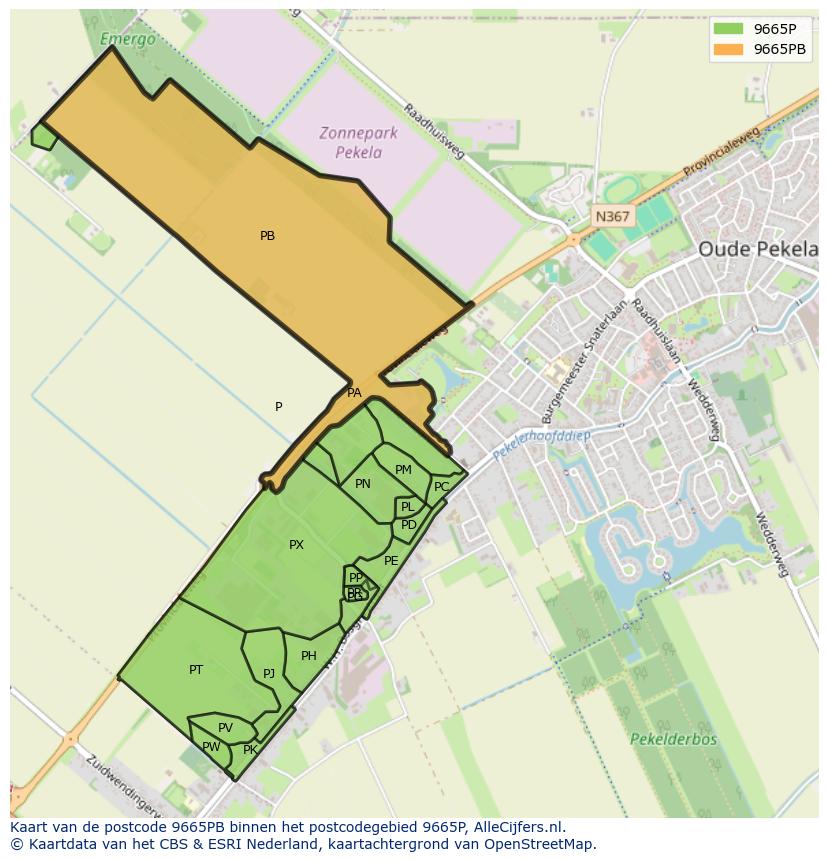 Afbeelding van het postcodegebied 9665 PB op de kaart.