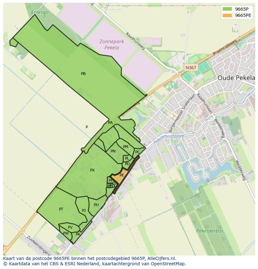 Afbeelding van het postcodegebied 9665 PE op de kaart.