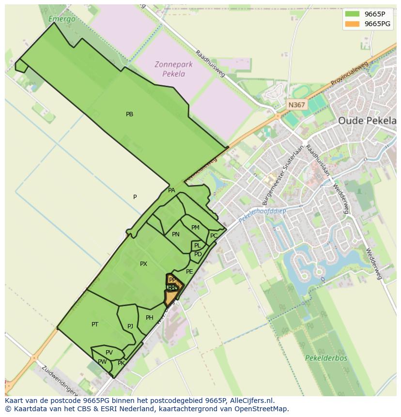 Afbeelding van het postcodegebied 9665 PG op de kaart.