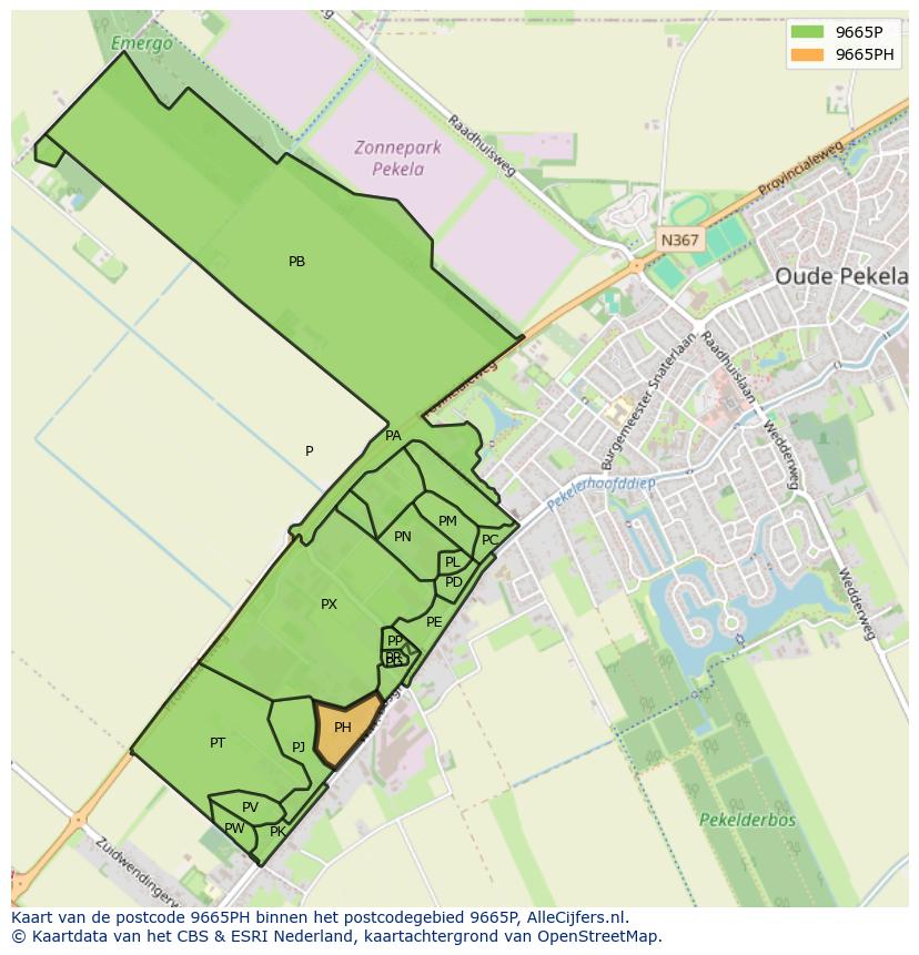 Afbeelding van het postcodegebied 9665 PH op de kaart.
