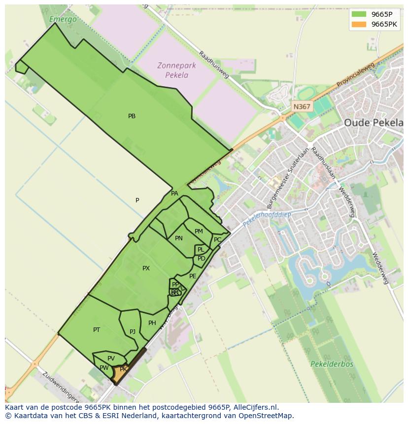 Afbeelding van het postcodegebied 9665 PK op de kaart.