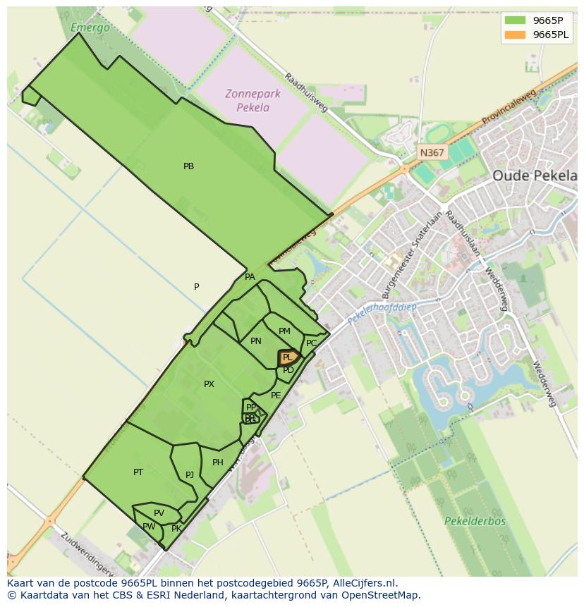 Afbeelding van het postcodegebied 9665 PL op de kaart.