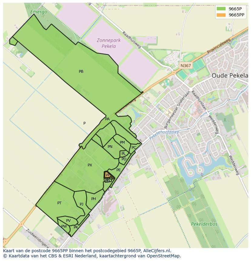 Afbeelding van het postcodegebied 9665 PP op de kaart.