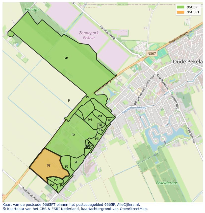 Afbeelding van het postcodegebied 9665 PT op de kaart.