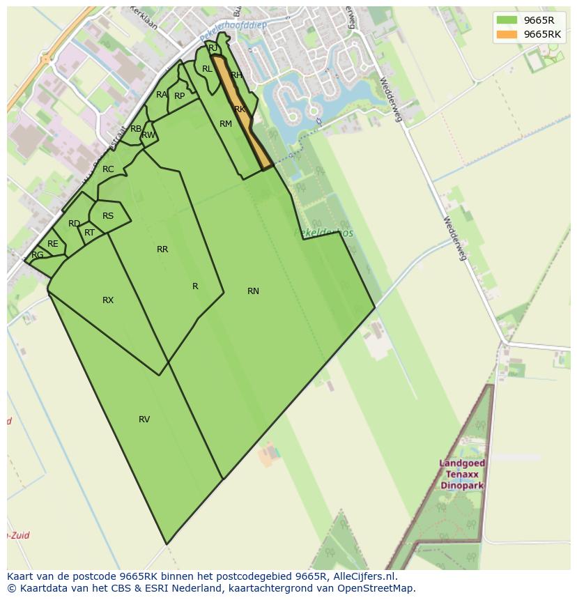 Afbeelding van het postcodegebied 9665 RK op de kaart.