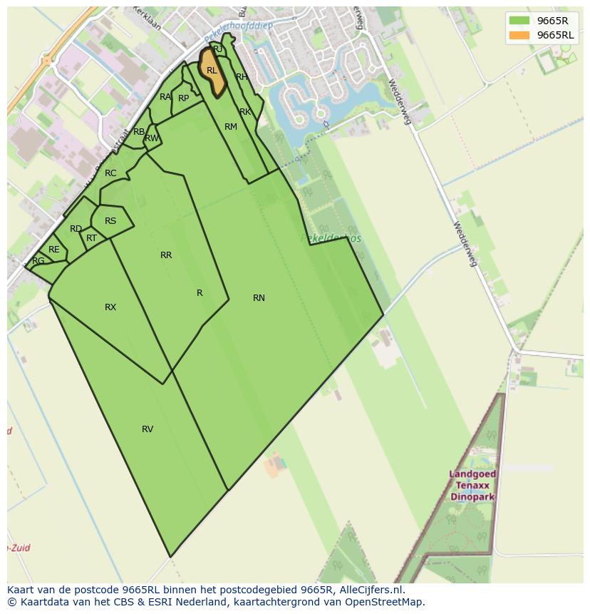 Afbeelding van het postcodegebied 9665 RL op de kaart.