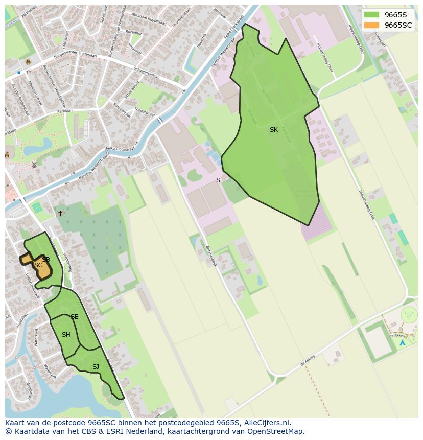 Afbeelding van het postcodegebied 9665 SC op de kaart.