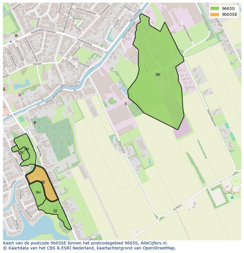 Afbeelding van het postcodegebied 9665 SE op de kaart.