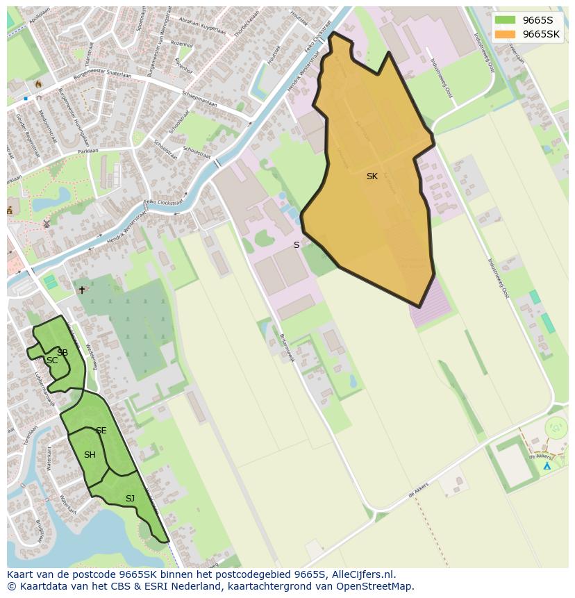 Afbeelding van het postcodegebied 9665 SK op de kaart.